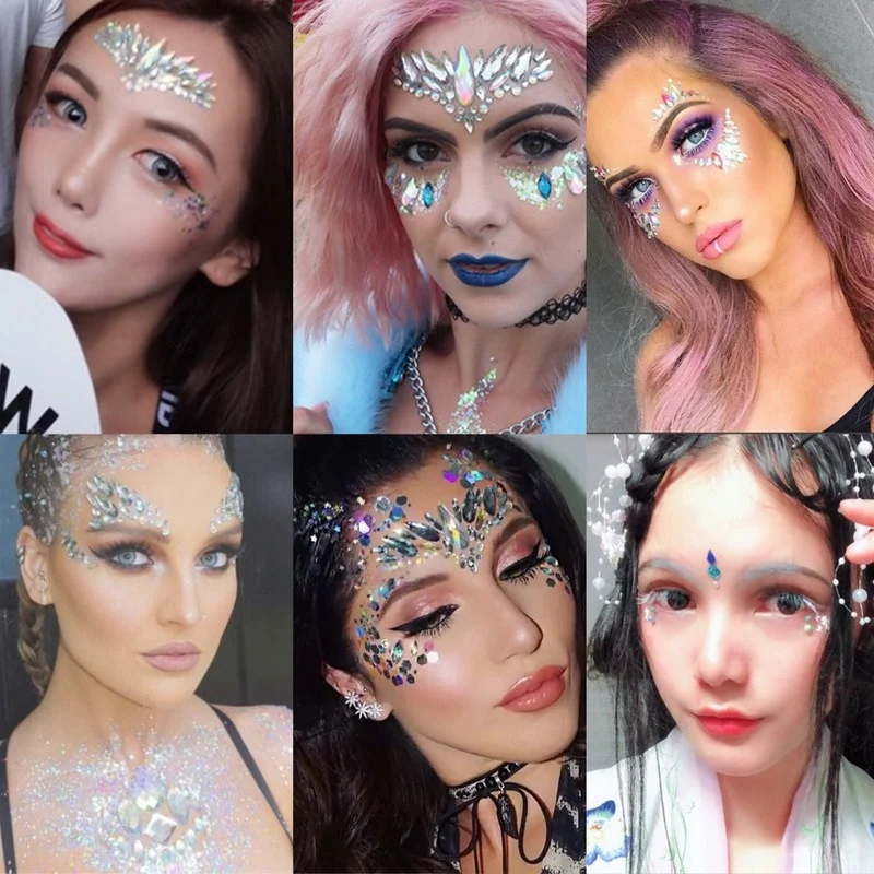 Tattoo Sticker 3D Shiny Crystal Face Rhinestone for Party