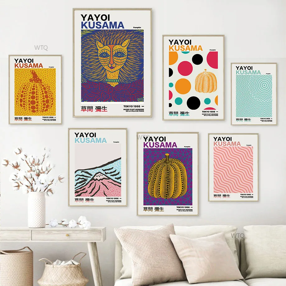 Color Yayoi Kusama Pumpkin Abstract Modern Nordic Poster And Prints Wall Art Canvas Painting Wall Pictures For Living Room Decor