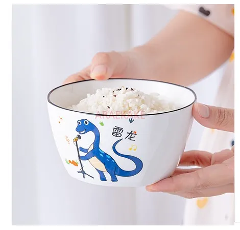 Dinosaur Cute Ceramic Rice Bowl 4.5/5-inch Round Bowl Breakfast Cartoon Soup Children's Tableware