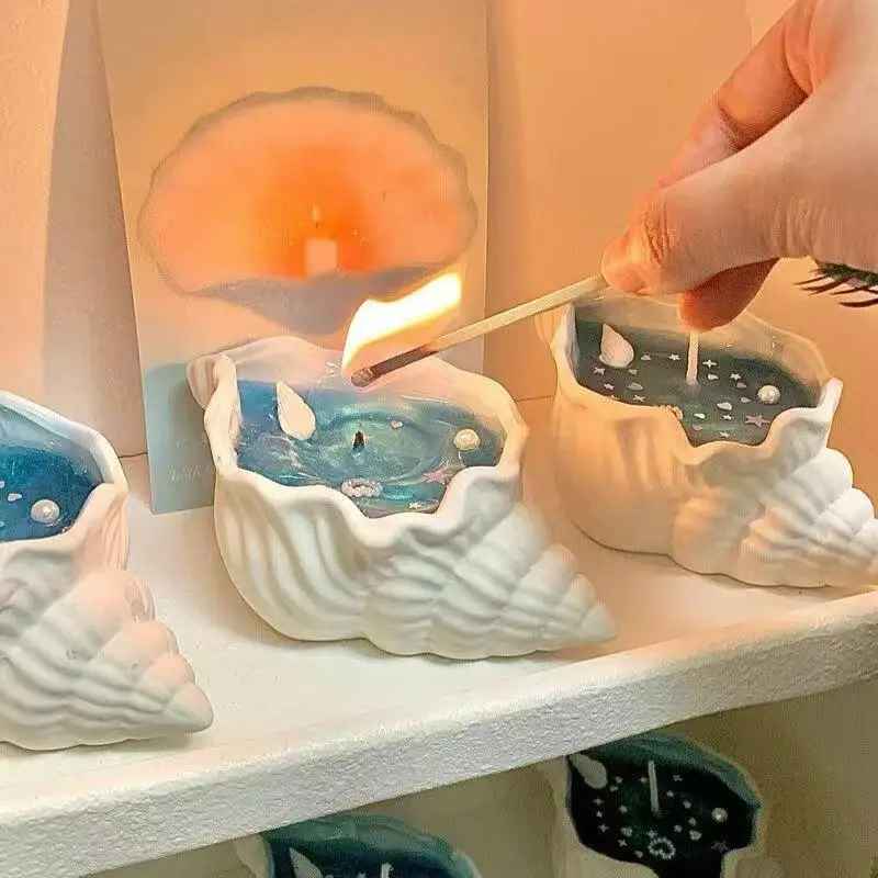 Ocean Style Conch Scented Candle Creative Aroma Gift Box Jelly Wax with Shells and Starfish Handmade Decorative Candle
