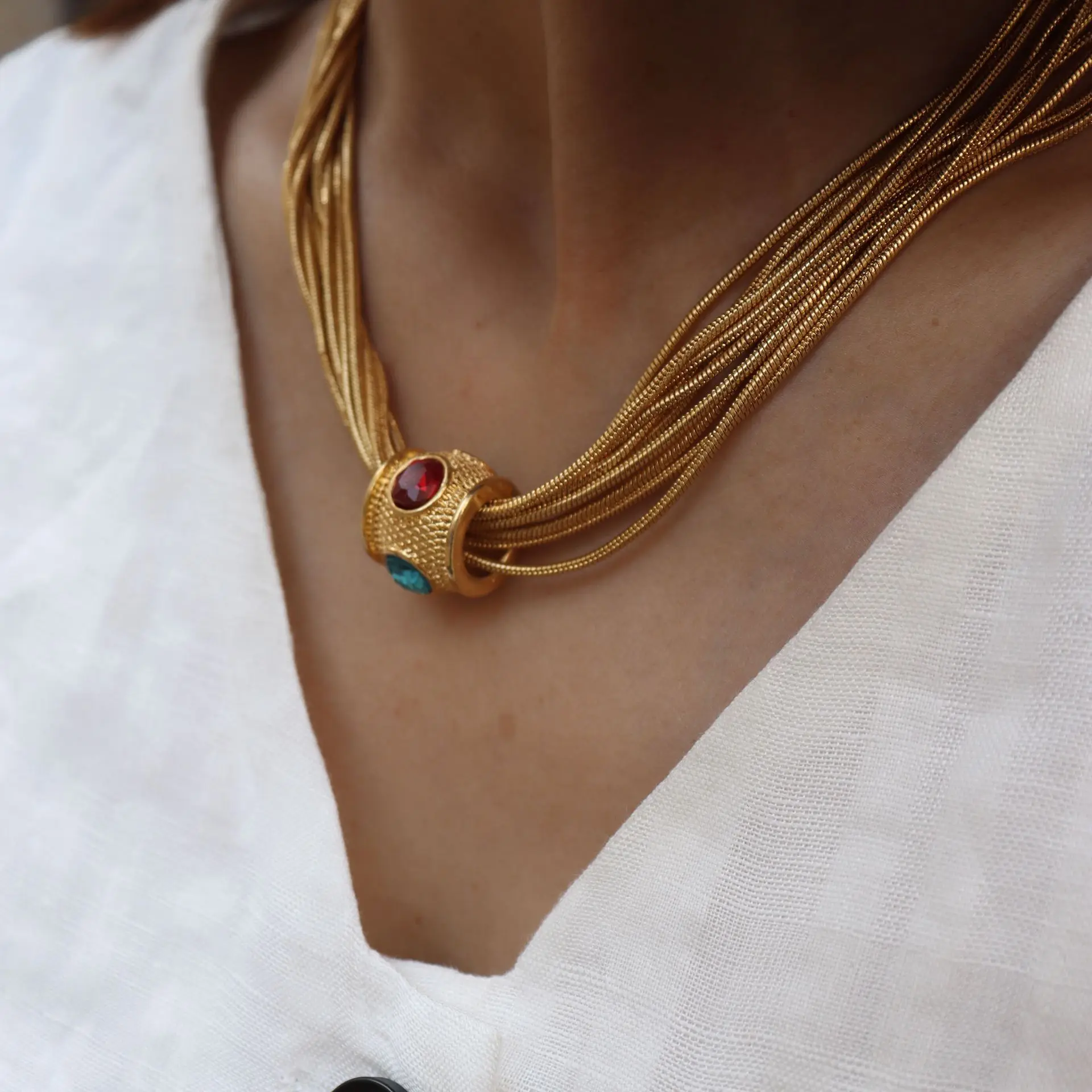 

Vintage Temperament colored diamond Multilayer Necklace for women's Girl party gift Accessories Jewelry wholesale