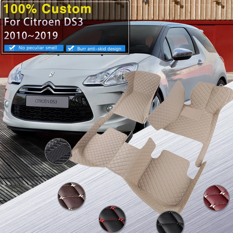 RHD Car Floor Mats For Citroen DS3 DS 3 2010~ Waterproof Carpets Leather Mat Anti Dirty Pad Durable Rugs Car Accessories 201