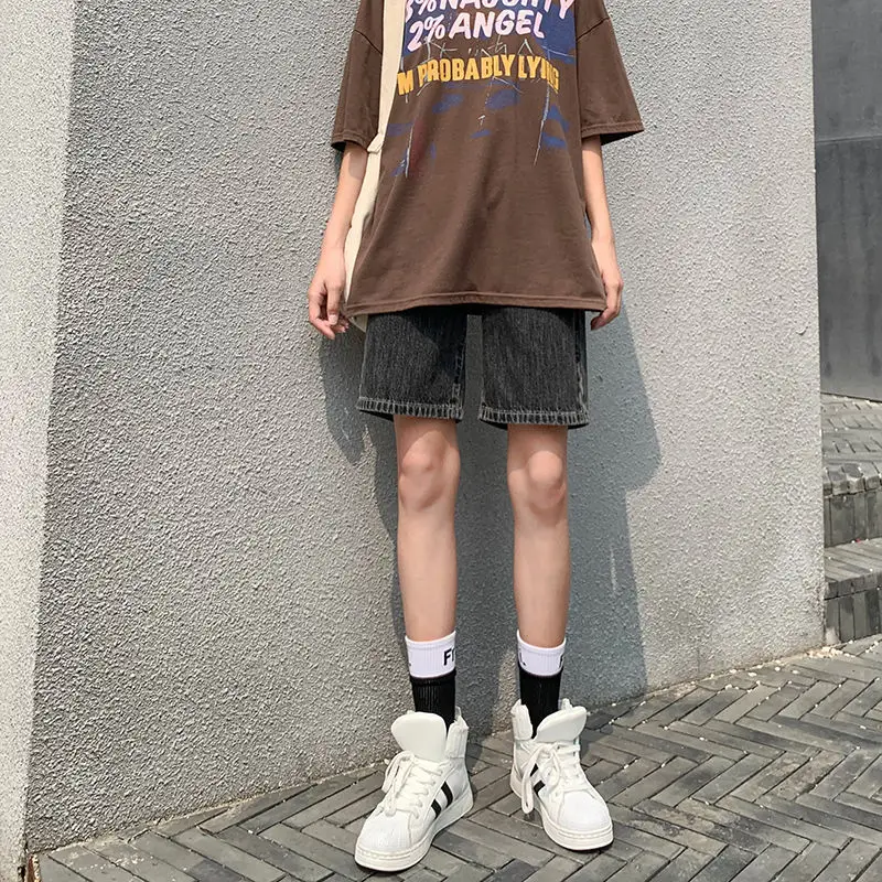 Denim Bermuda Shorts Woman Y2K Long Streetwear Biker Shorts Women High Waist Cute Summer Half Short Pants Ladies Ripped Jeans