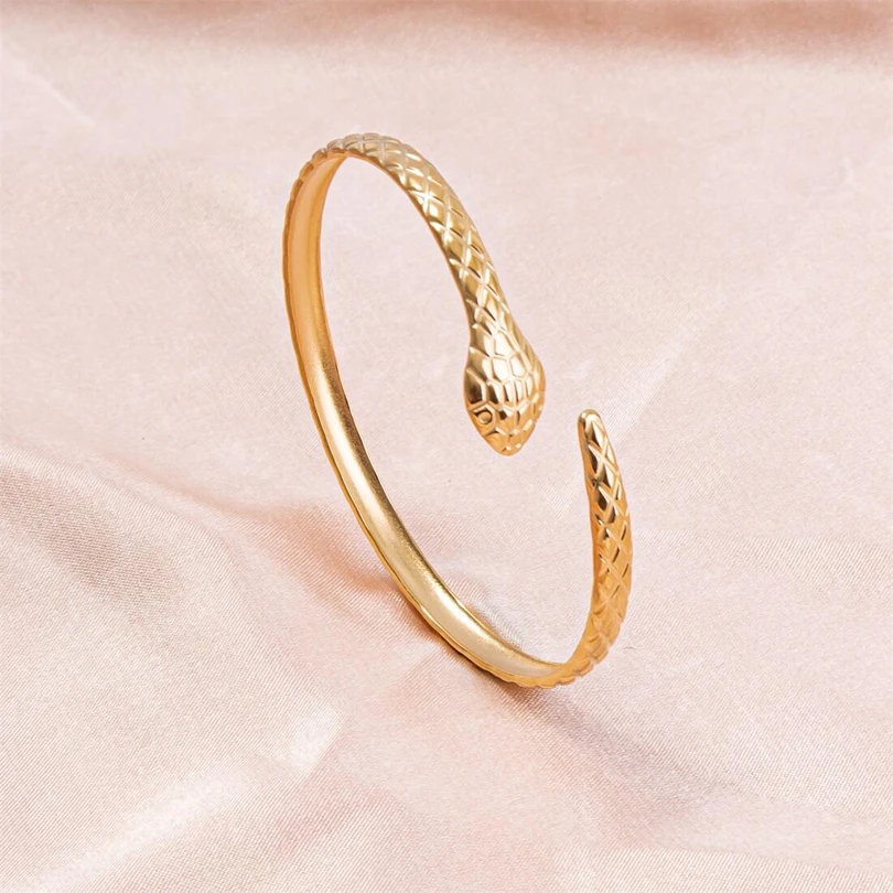 Vintage Animal Snake Bangle Stainless Steel Bangles For Women Accessories Open Bracelets Adjustable Bohemian Jewelry Indian Gift