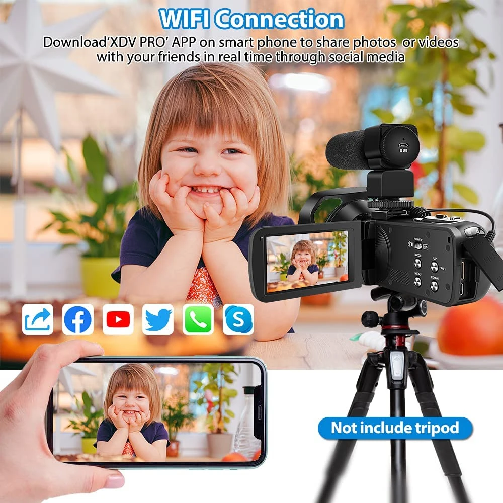 4K Professional Camcorder WIFI Digital Video Camera For Youtube Streaming Vlog Recorder 18X Time-Lapse Webcam Stabilizer Videcam