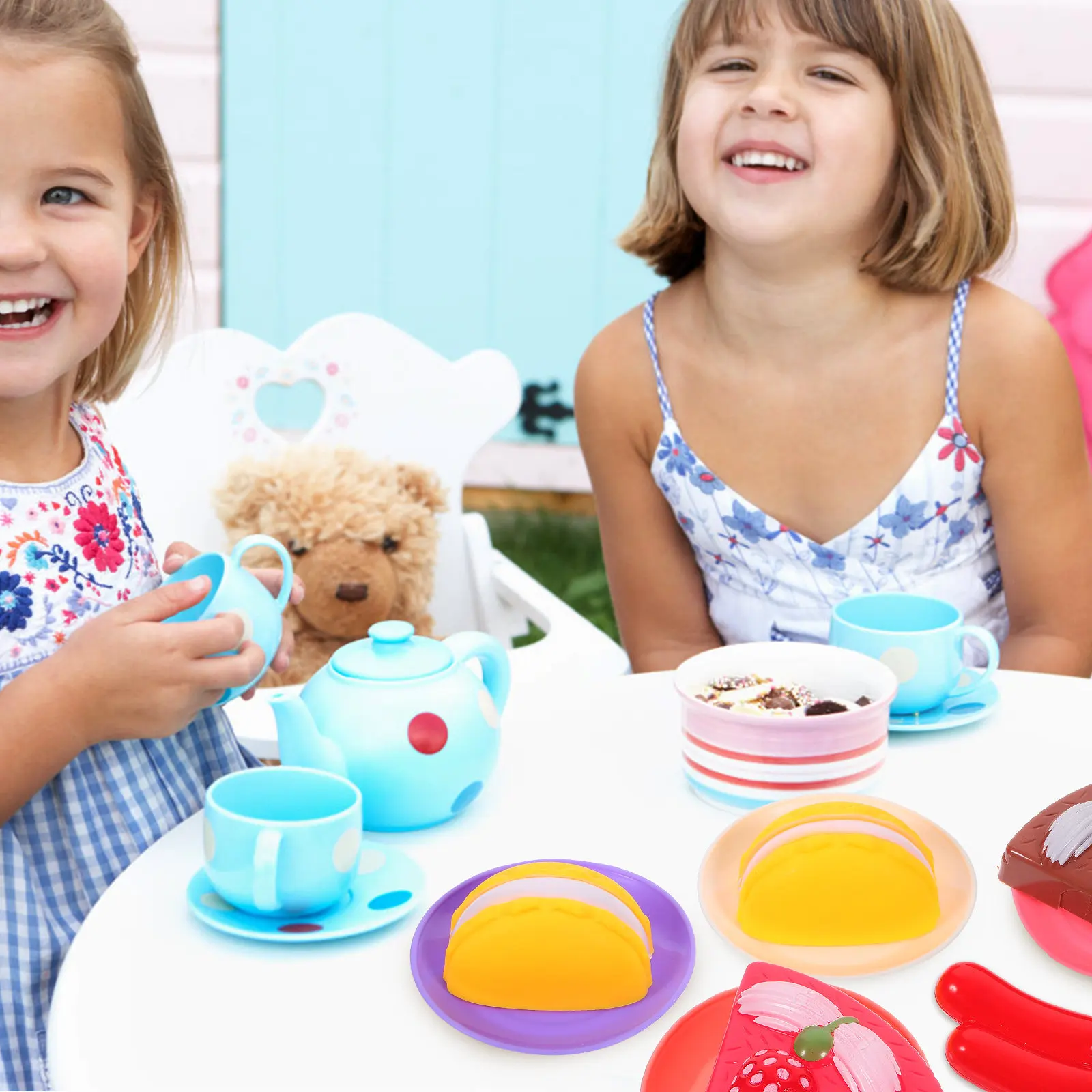 1 세트 생일 파티 모조 차 세트 현실적인 놀이 집 어린이를위한 차 주전자 세트 재미있는 학습 창의력 확장