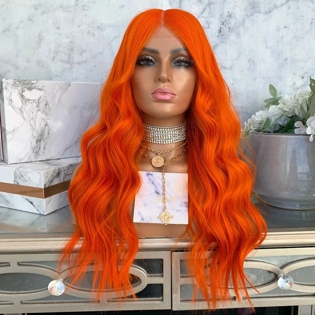 

Bombshell Loose Wave Synthetic 13X4 Lace Front Wigs Glueless High Quality Ginger Orange Heat Resistant Fiber For Fashion Women