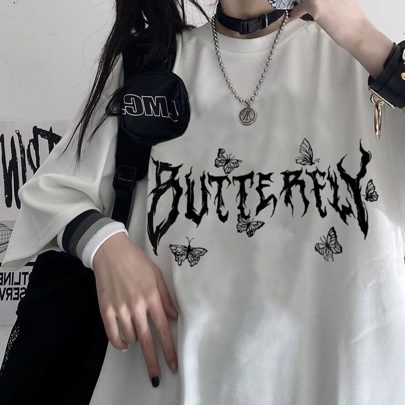 Women T-shirt Beautiful Gothic Oversized Tshirt Female Butterfly Letter Punk Cartoon Short Sleeve O-Neck Top Harajuku Summer tee |