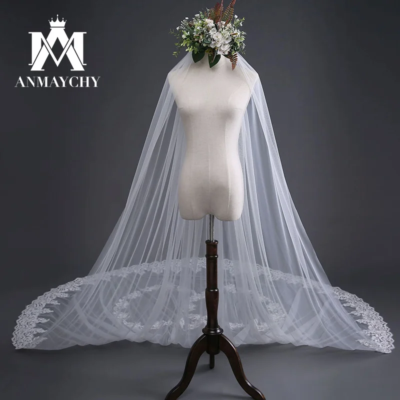 

3 meters Wedding Bridal Veil 2024 mbroidery Flower Long Veil With Comb Velo De Novia Wedding Accessories