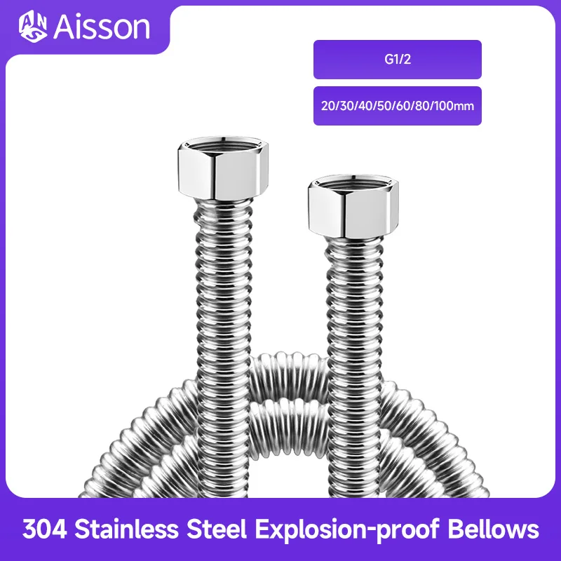 Plumbing Hose Water Pipe Plumbing Supply Hose 1pcs G1/2 304 Stainless Steel Bellow Weaved Bathroom Heater Valve Connect Corrugated