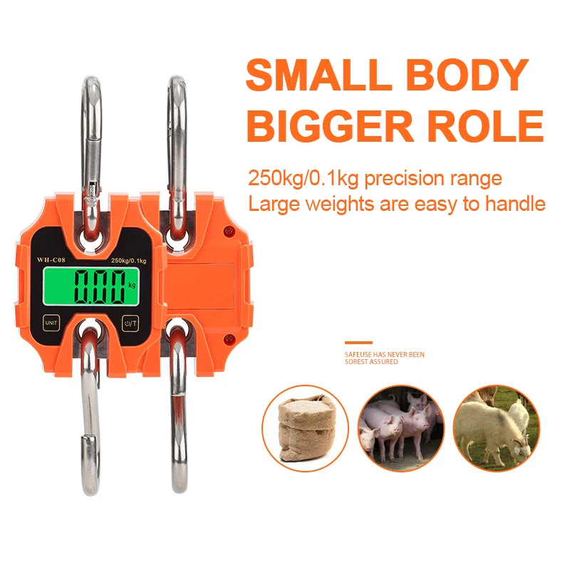 Portable Digital Hanging Scale 250KG Stainless Steel Electronic Scale High Precision Mini Industrial Hook Weighing Tools