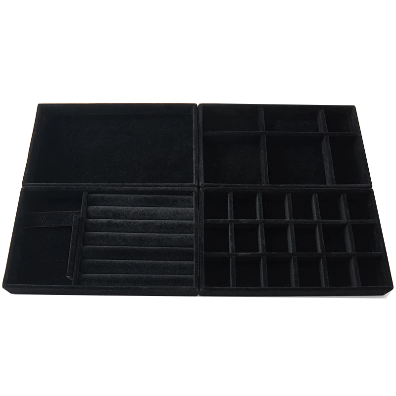 4pcs/lot Jewelry Organizer Velvet Jewelry Storage Tray Display Ring Bracelet Necklace Storage Box Showcase Drawer