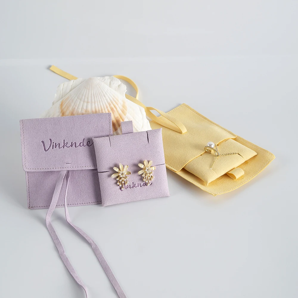 Maßgefertigter Mikrofaser-Schmuckbeutel aus Wildleder, Kleiner Samtbeutel für Schmuck, Ohrringe, Ringe, Halsketten, Verpackung & Präsentation, Geschenkbeutel mit Karte – Detail 6