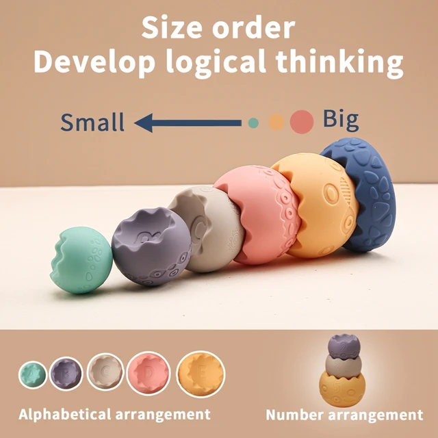 6Pcs Baby Silicone Stacked Toys Montessori Education Stacking Blocks Soft Rubber BPA Free Infant Teether Kid Building Block Toys 3