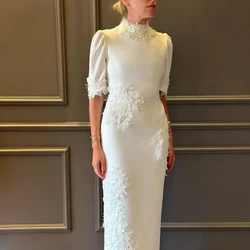 Fairytale Short Sleeves Prom Dresses Ankle-Length Wedding Party White Appliques Stain Grace Women Zipper Up 2023