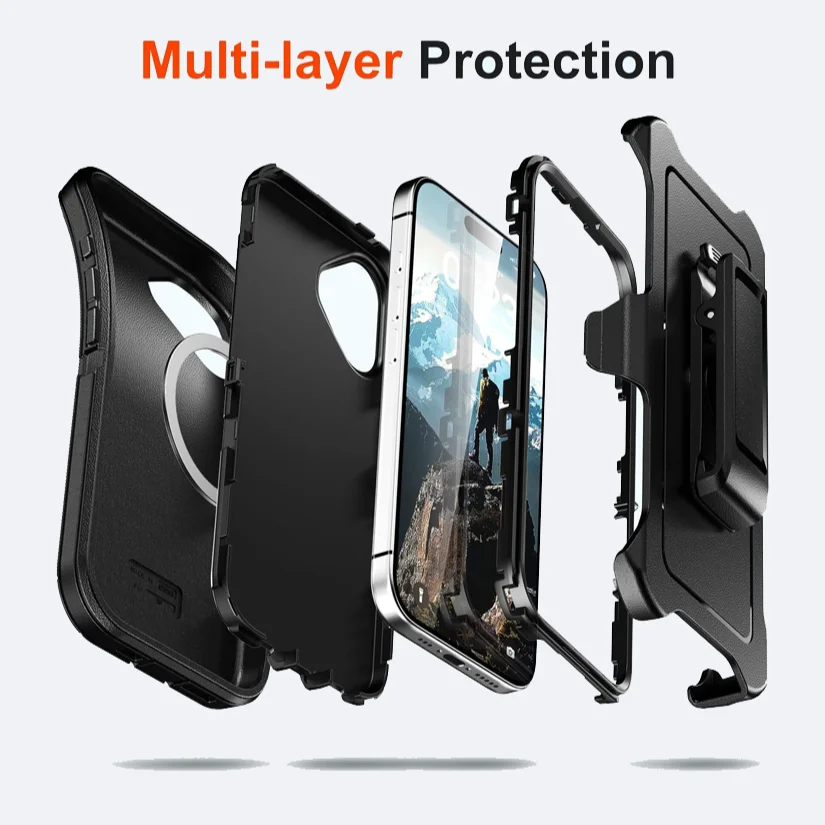 Heavy Duty Rugged Defender Case with Belt Clip and Magsafe Anti-Drop Cover