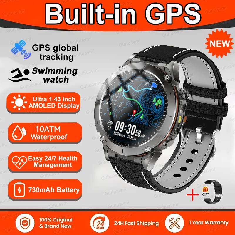 GPS Sports Smartwatch 10ATM Waterproof 1.43" AMOLED Health Monitor - Picture 43 of 43