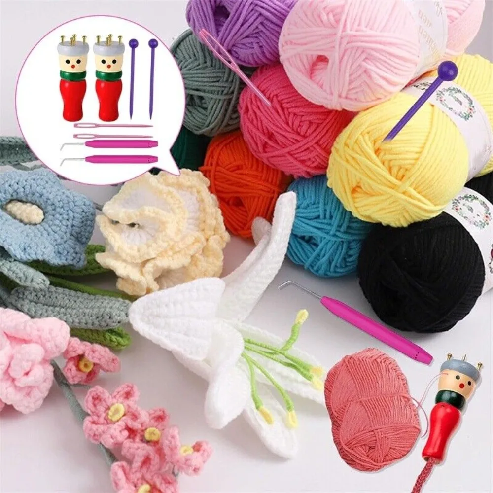 가족용 재미있는 나무 스풀 뜨개질 세트 프랑스 수제 로프 타이 스풀 뜨개질 도구 초보자용 2피스 키트