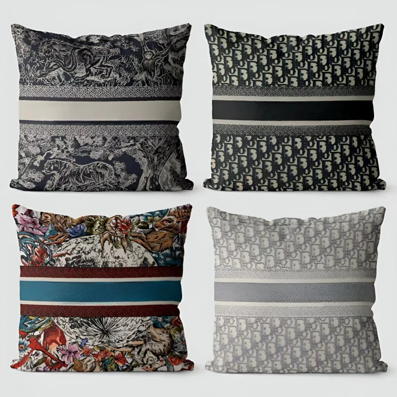 

Fashion Brand Flowers Printed Throw Pillow Case Luxury Design Soft Cushion Cover Sofa Office Vintage Plaid Pillowcase Home Decor