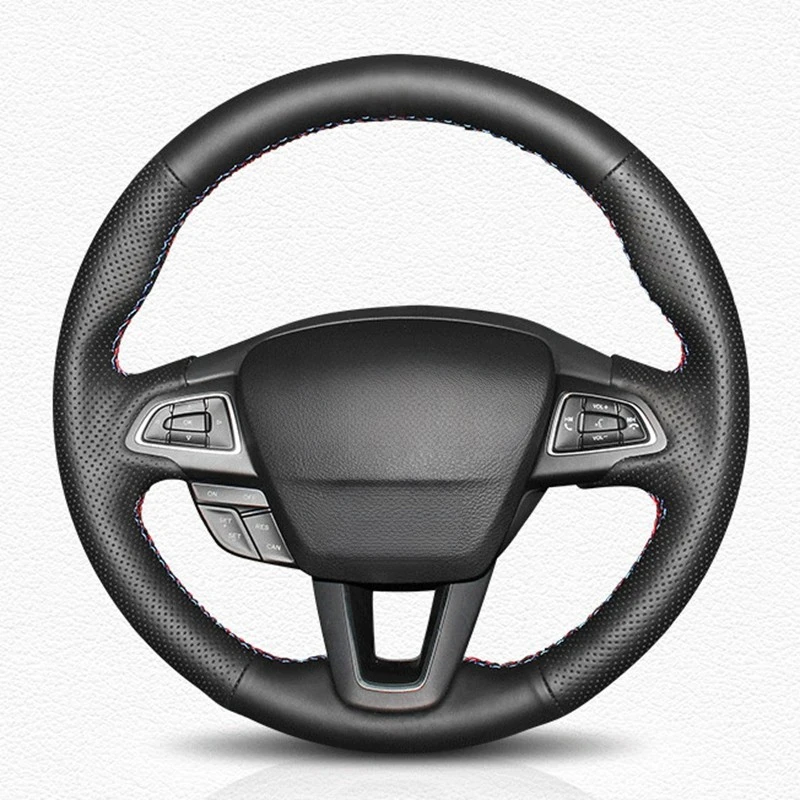 Фото DIY черный чехол рулевого колеса автомобиля из искусственной кожи для Ford Focus 3 2015-2018 Escape C-MAX Ecosport 2018-2019 Kuga 2016-2019 №3