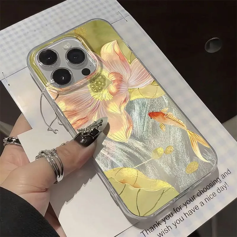 Vibrant Golden Lotus Koi Fashionable Shockproof Phone Case Cover