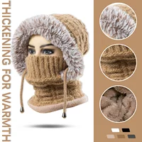 Winter Cap Scarf  Mask Set Knitting Balaclava Hat Hooded Neck Warmer Outdoor Hike Cycling Cap Women Warmth Cover Hat Hooded Cap 1
