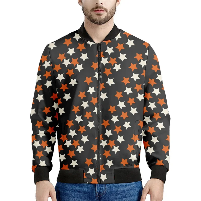 thumbnail image 1 of Chaqueta con estampado de estrella de cinco puntas para hombre y mujer, colorida chaqueta de manga larga con estampado 3D, chaquetas informales con cremallera para primavera y otoño, 1 of 5