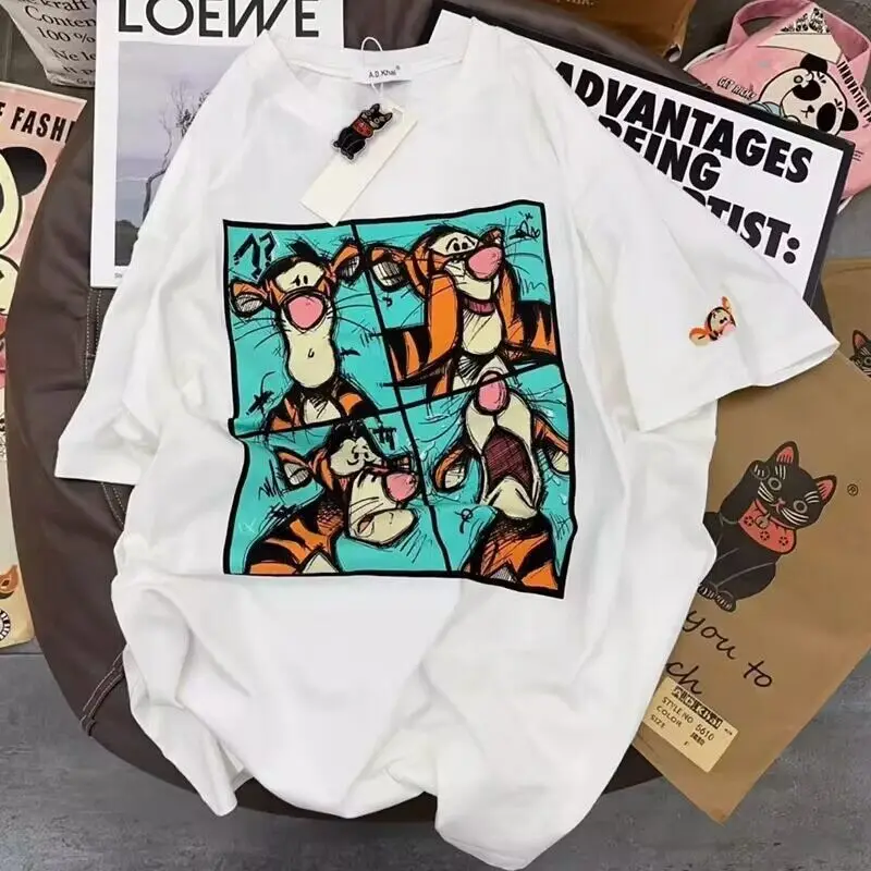 Disney Tigger T-shirt Cartoon Summer Couple's Casual Crew Neck Printed Breathable T-shirt Y2K Summer Cute Girls Short Sleeve Top 5