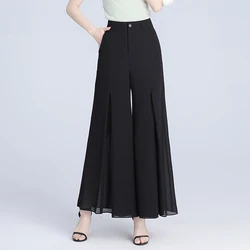 ZUZK Summer Chic High Waist Slit Chiffon Pants - XXXL (Black)