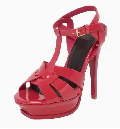 

Carpaton Women Summer High Heel Sandals Sexy Open Toe T-strap Platform Pumps Fashion Cutouts Gladiator Shoes Red Black