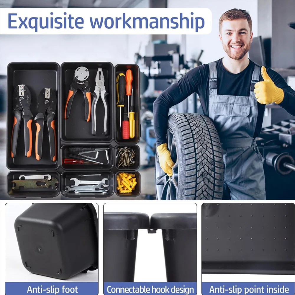 5 Size Interlocking Shallow Tool Organizer 61/45/34/24/9PCS Desk Drawer Organizers Tray Dividers Toolbox Storage Bins Container