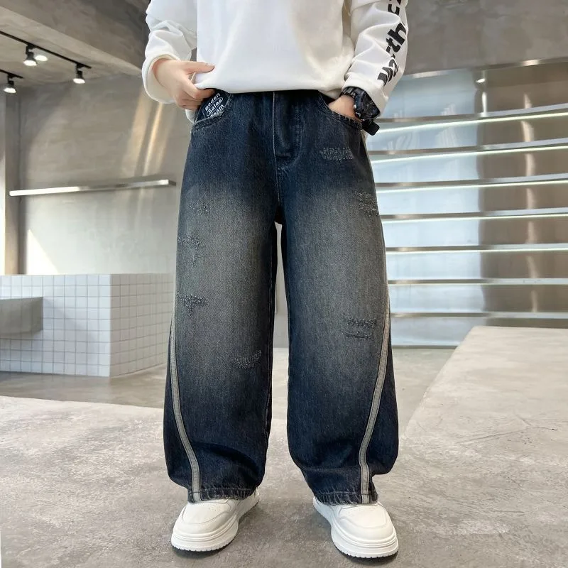 2025 New Boys Straight Jeans Big & Tall Kids Autumn Winter Denim Pants Boys Long Jeans - 2
