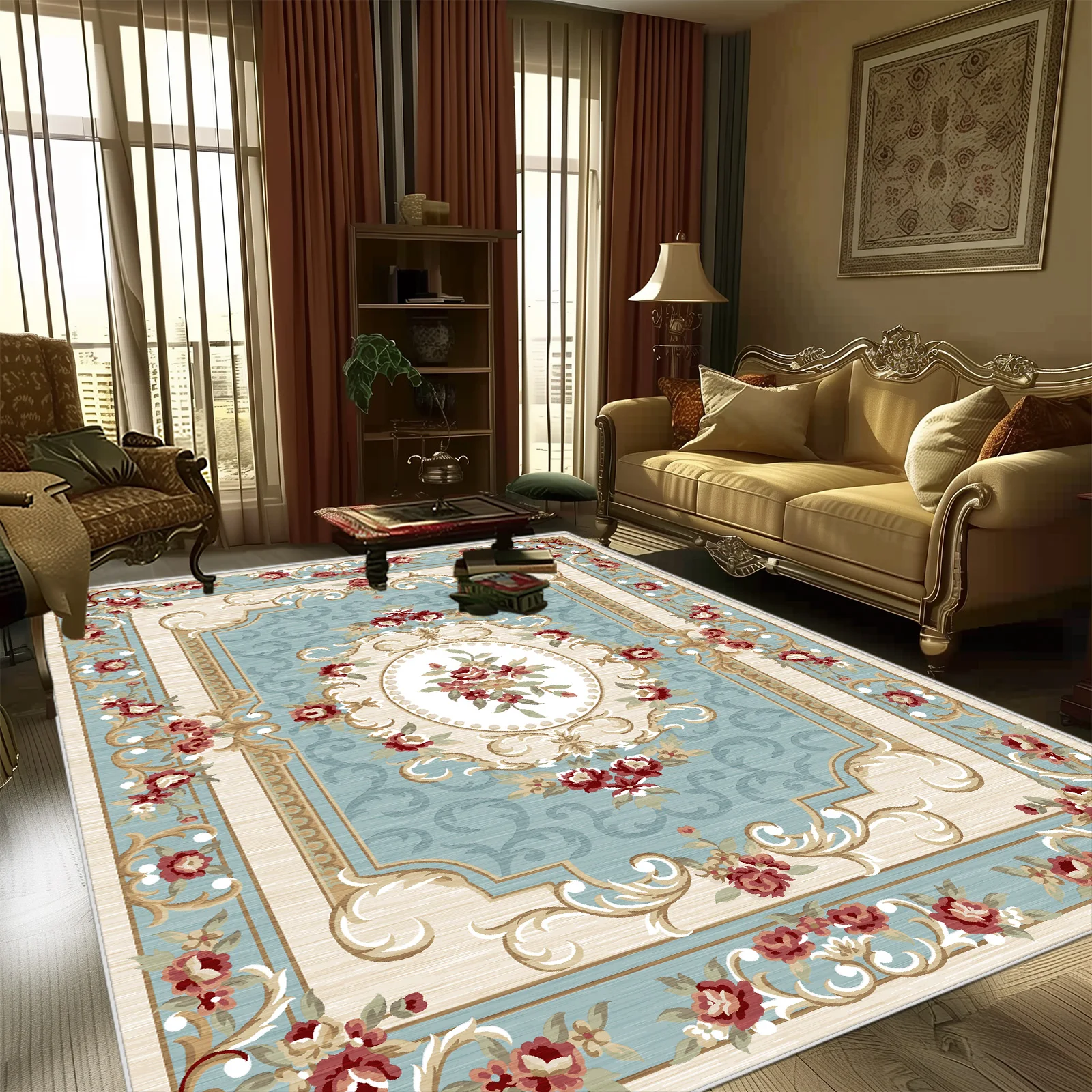 European Style Large Size Carpets for Living Room Decorative Household Rug for Bed Room Washable Non-slip Floor Mat Customizable 2