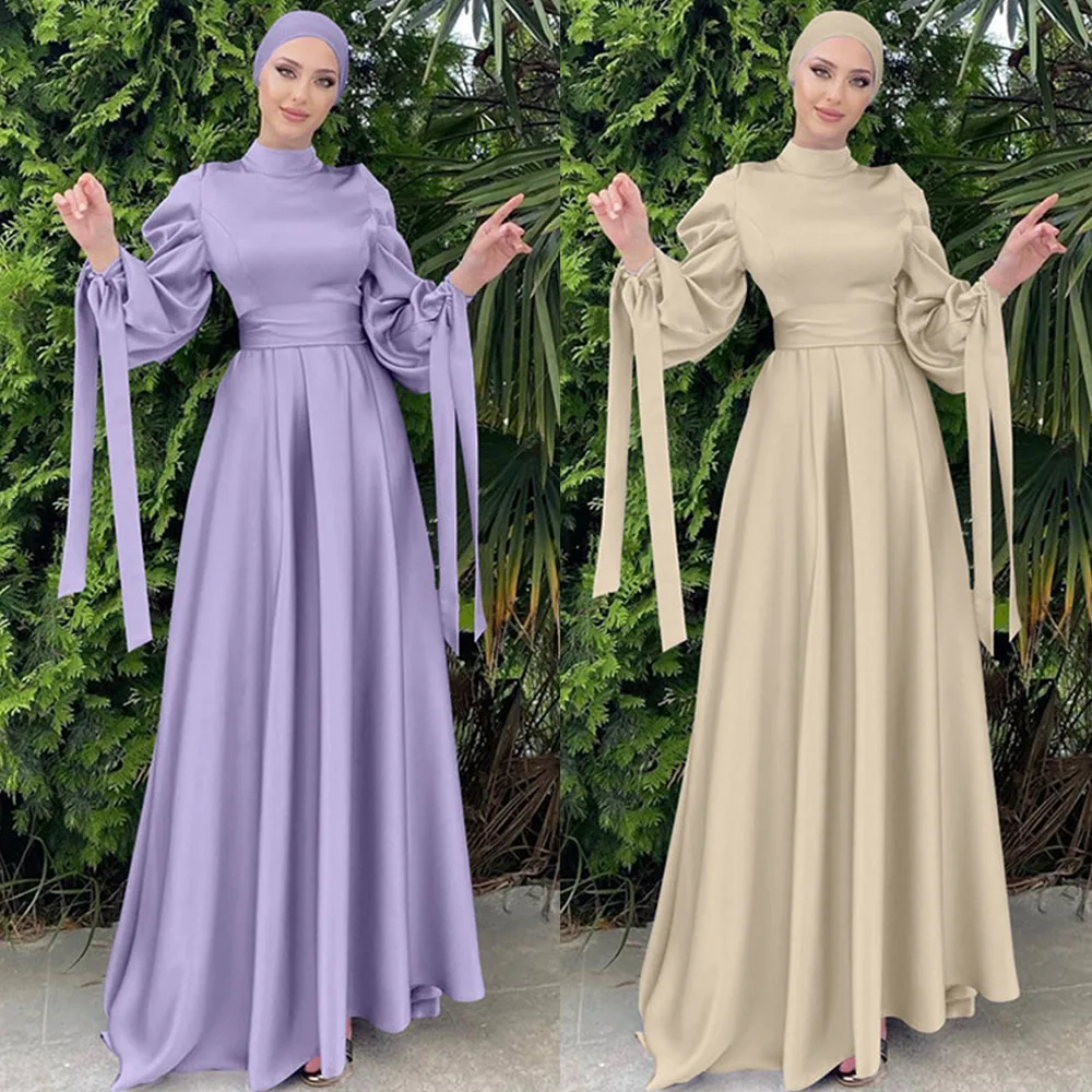 

2024 Eid Ramadan Abaya Hijab Dress Muslim Women Dubai Kaftan Satin Robe Turkey Caftan Arab Jalabiya Islamic Clothing Middle East