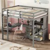 Twin Loft Bed. Full Loft Bed with Desk and Storage, Solid Wood Loft Bed with 4 Storage Drawers & 3 Shelves, High  Bed Full 4