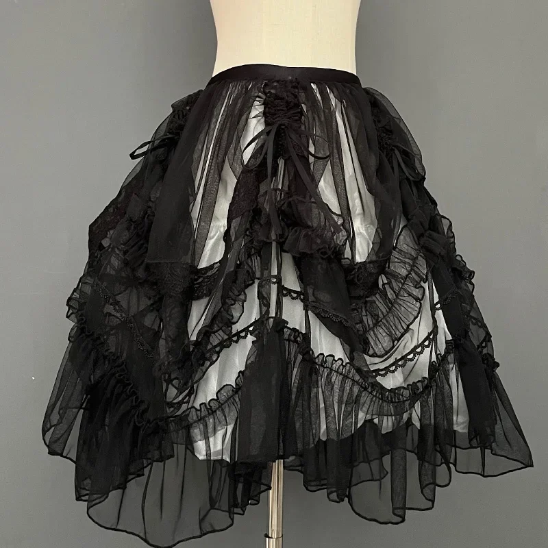Lolita Drawstring Doll Feeling Overskirt Mesh Versatile Overlay Layered Lolita Waist Curtain Sheer Cover Up Skirt