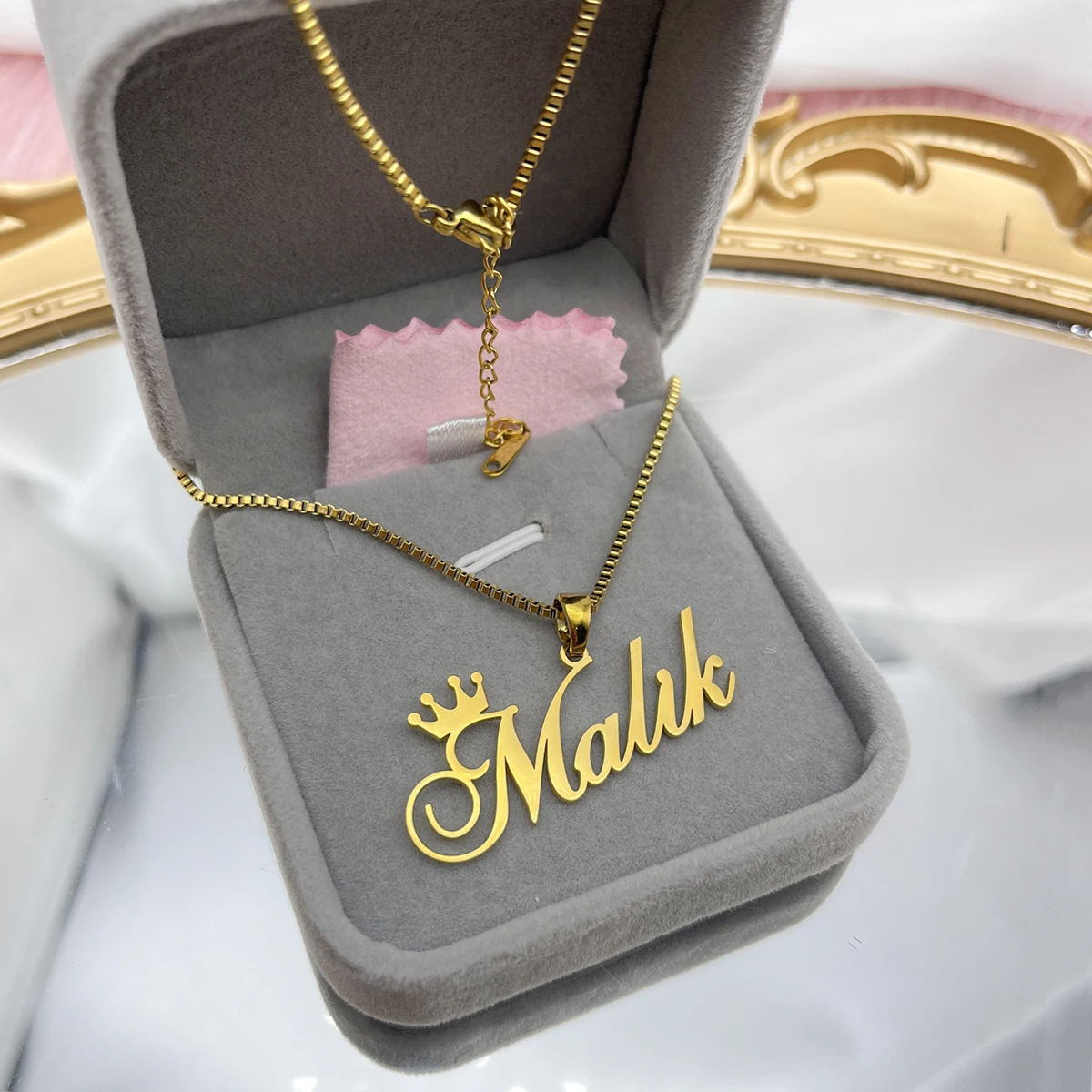Customized Detachable Big Pendant Crown Name Necklace Stainless