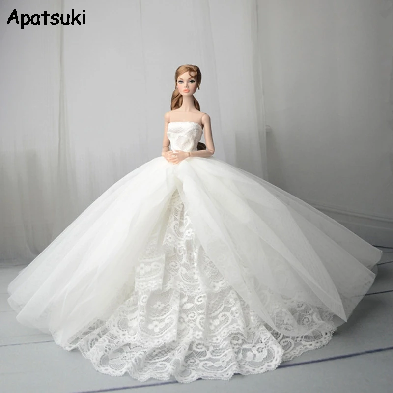 White Lace Handmade Wedding Dress For Barbie Doll Outfits Princess Evening Dresses Party Ball Bridal Dress Doll Accessories ivory 4 layers no hoops petticoat underskirt for ball gown wedding dresses bridal gowns wedding accessories crinoline jupon