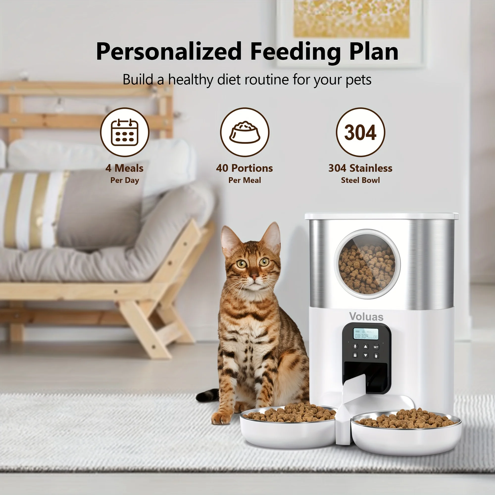 

Automatic Cat Feeders For Two Cats, Pet Feeder For Cats And Dogs Timed Cat Feeder Pet Dry Food Dispenser Cat bowls elevated cera