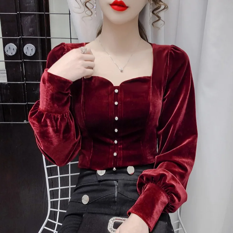 Winter Velvet Fleece Warm Short Blouse Women Gothic Punk Pullovers Square Collar Designer Tops Vintage Knight Boots Shirts Wear cow leather women waist belt men fashion trend luxury designer jeans clothing accessories thin girdle gothic pin buckle corset