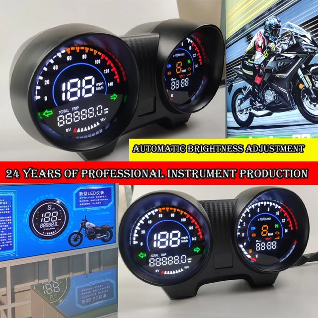 2023NEW Moto Tacho Dashboard Meter Motorrad Digitale LED ODO REISE Display  Mit Drehen Lampe Für 150 Honda CG150 Fan150