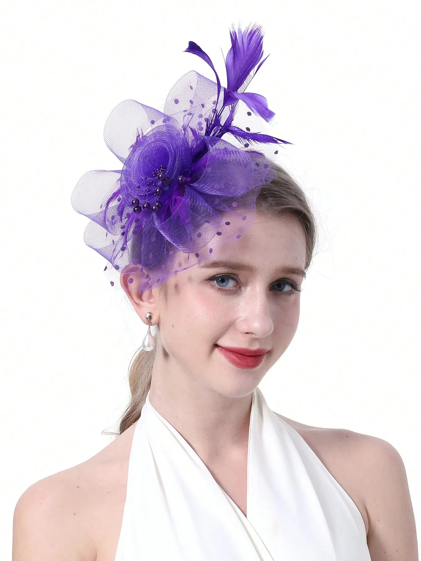 1PCS Fascinators Hat Flower Mesh Ribbons Feathers On A Headband And A Clip Tea Party Headwear For Girls And Women