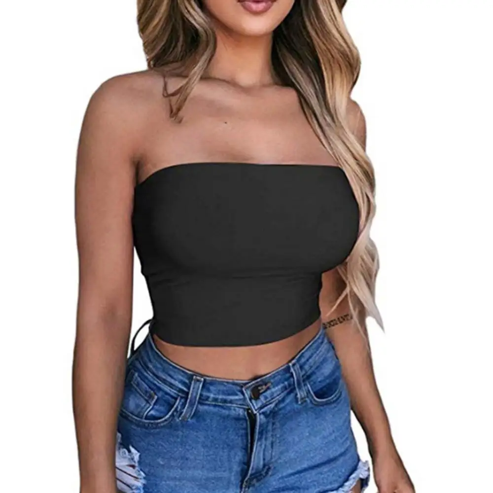 Women Tube Tops 1Pc Sexy Women Mini Bustier Strapless Cropped Slim Elastic Tube Top Solid Color Comfortable for Daily Wear