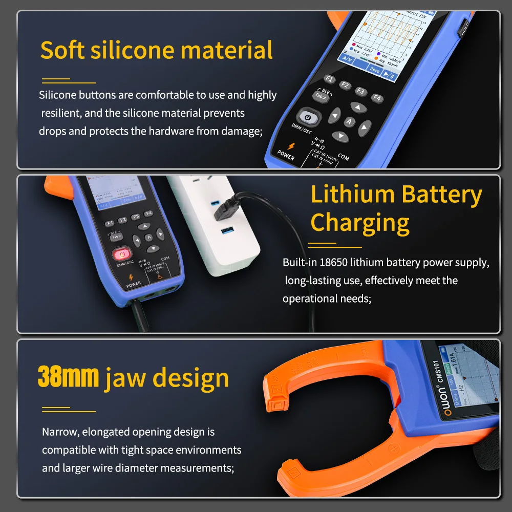 Owon CMS101 3 in 1 1000A AC/DC Clamp Meter Oscilloscope Bluetooth Recorder Function 18650 Lithium Battery NCV Digital Multimet