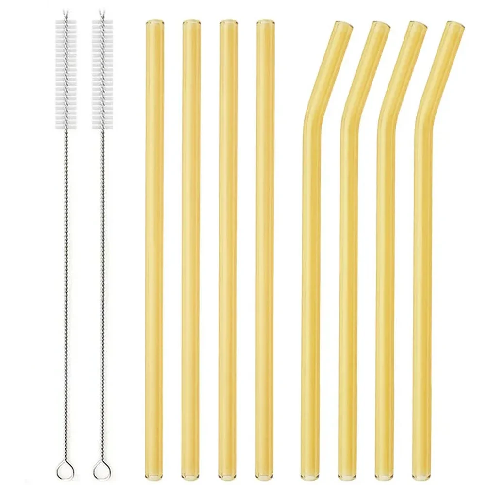 Eco-Friendly Reusable Glass Drinking Straws Set - 8 Pieces with Cleaning Brush for Smoothies, Milkshakes, Tea, Juice, and Cocktails