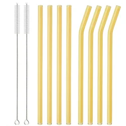 Eco - Friendly Reusable Glass Drinking Straws Set - 8 Pieces with Cleaning Brush for Smoothies, Milkshakes, Tea, Juice, and Cocktails (Gold 8Pcs)
