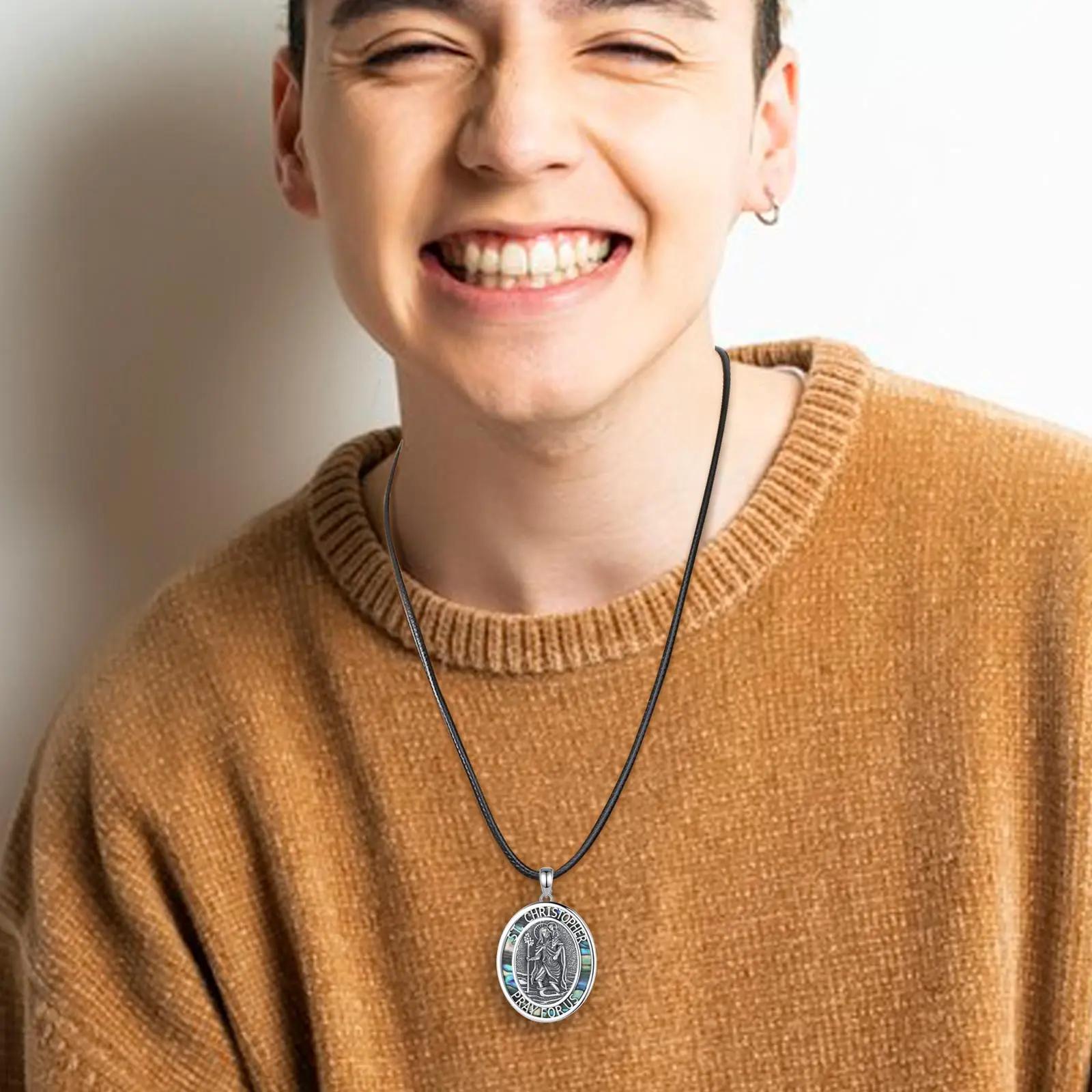 Collana Con Medaglione Ovale Cristoforo In Argento Sterling - Foto 14