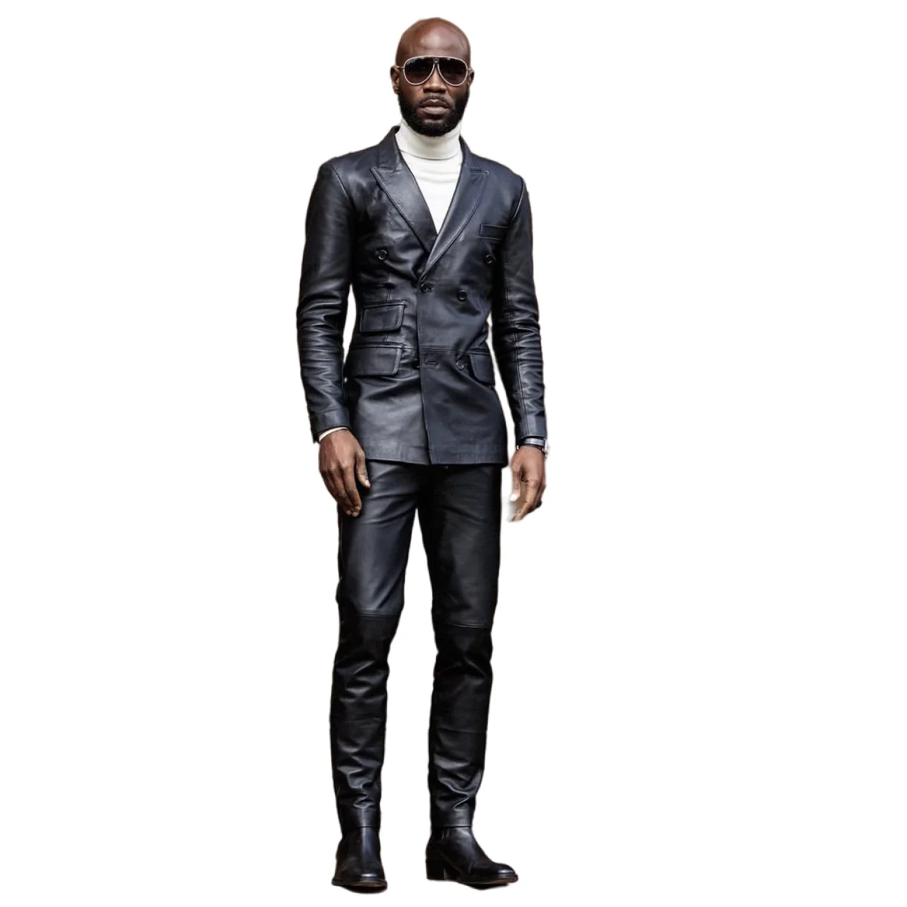 

Men Suits Thick Leather Jacket Coat Men Winter Outwear Casual Motor Biker Leather/Double-Breasted Blazer With Pants 2 Pieces Set