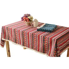 

Cotton Tablecloths, Waterproof Table Covers Indian Ethnic Style Red Dining Table Coffee Table Deco