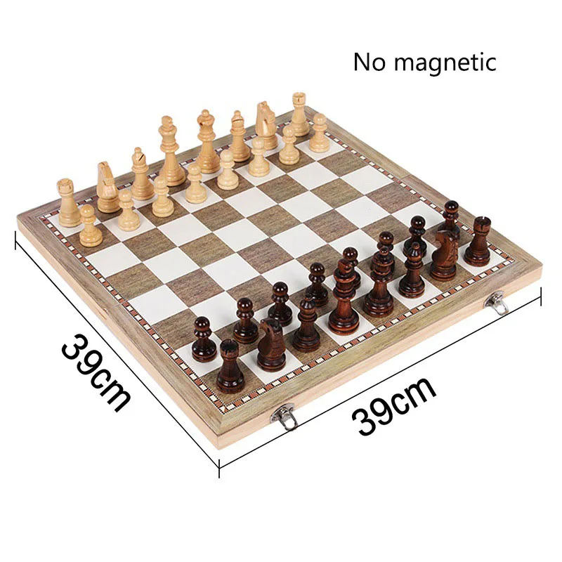 39 センチメートルチェスチェッカーバックギャモン 3 で 1 セット木製
